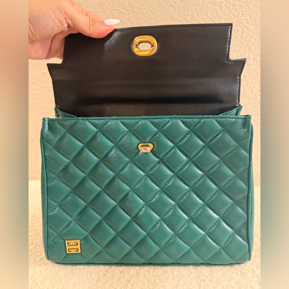 Givenchy Vintage Quilted Green Top-Handle Satchel with Gold Hardware - Picture 8 of 16